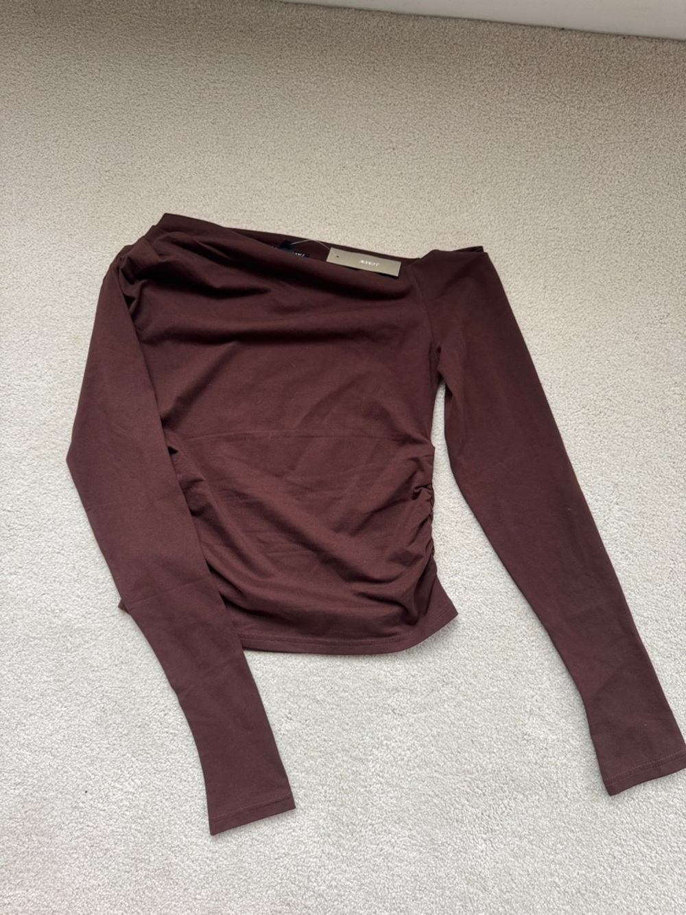 J. Crew Long-Sleeve Off-Shoulder Top in Dark Brown